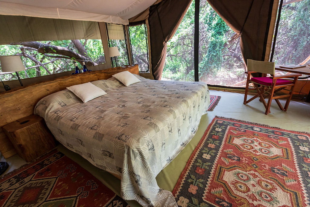 Inside the safari tents at Shompole Wilderness